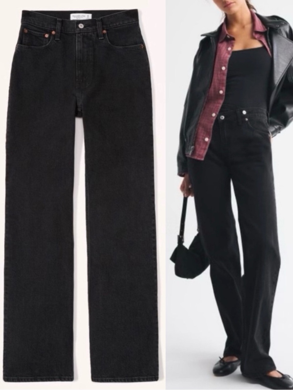 NWT ABERCROMBIE & FITCH Jeans 90’s Relaxed High Rise Black Size 30S Y2K